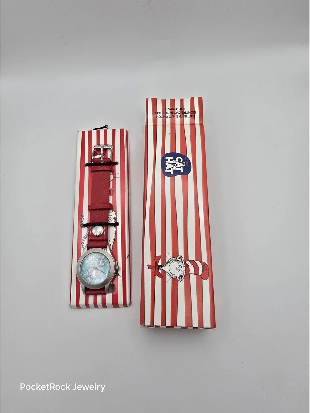 Dr Seuss Cat in the Hat Watch 2003 Movie Red Leather Strap Silver Tone Analog